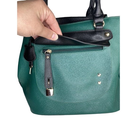 Womens Hat Style Purse Green Black Handbag Satchel - Picture 2 of 11